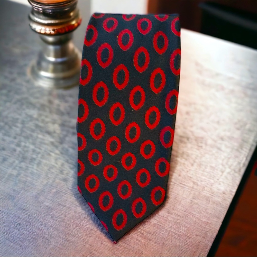 Vintage Lanvin Paris navy blue and red statement tie